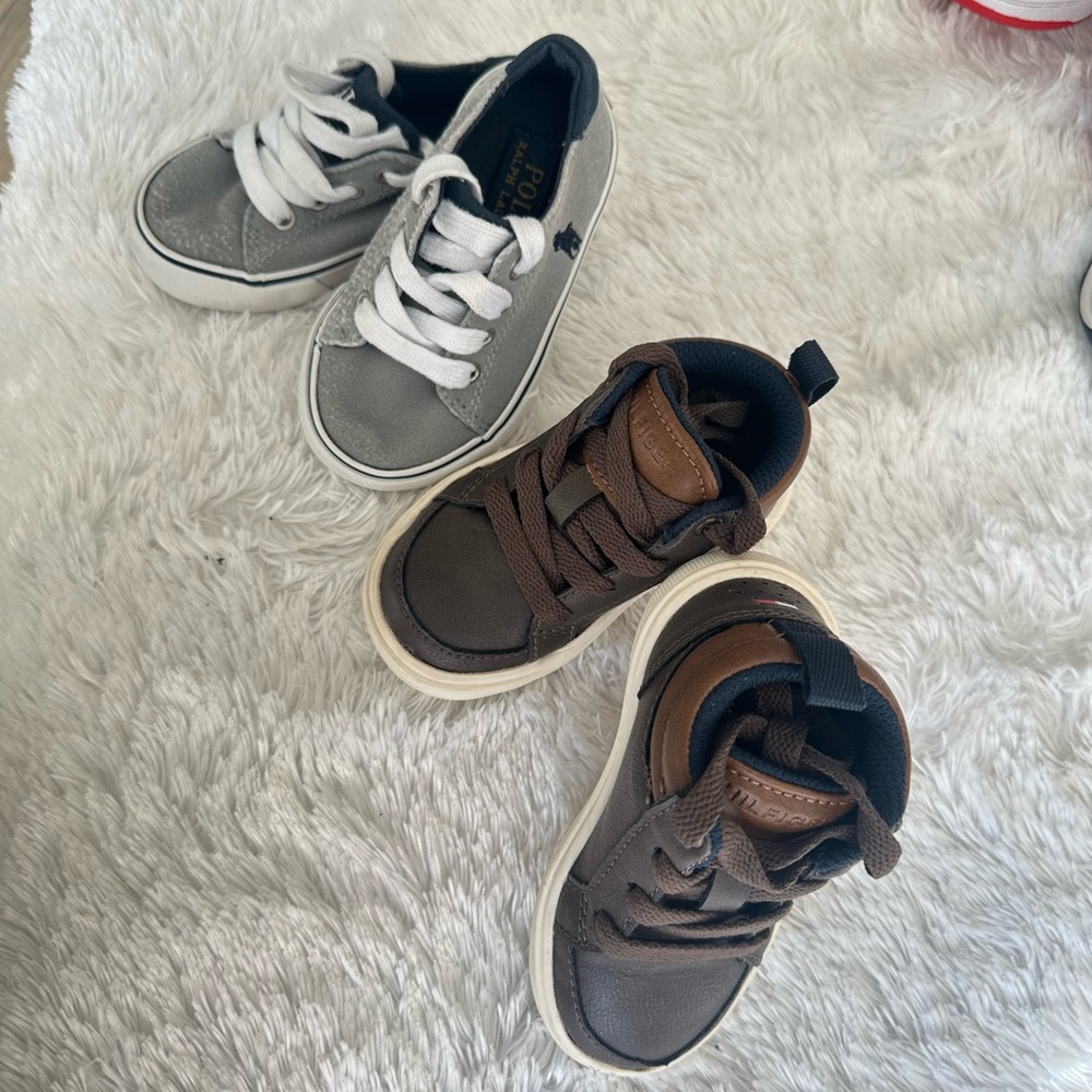 Tommy Hilfiger brown leather toddler shoes.  Polo Sneakers  free!